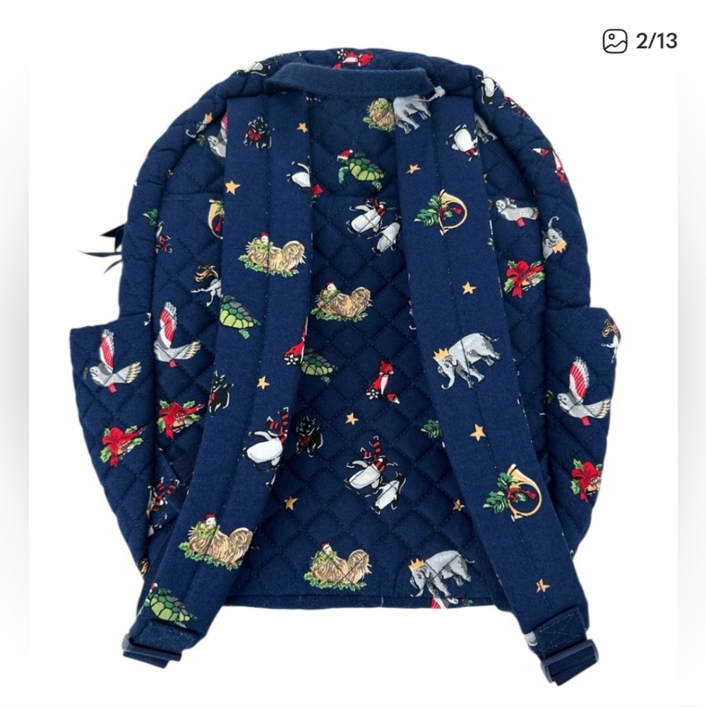 Vera Bradley Small Quilted Backpack Snow Globe Motifs Christmas Holiday Print - Picture 2 of 6
